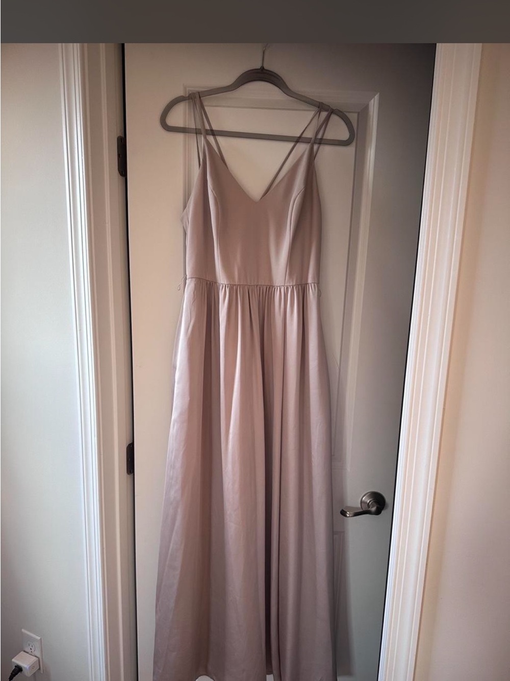 Classic V-Neck Maxi Dress with Double Spaghetti Straps in Light Taupe